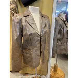 Vintage Terry Lewis XS Leather Blazer Jacket Brown NWOT Beautiful Priority